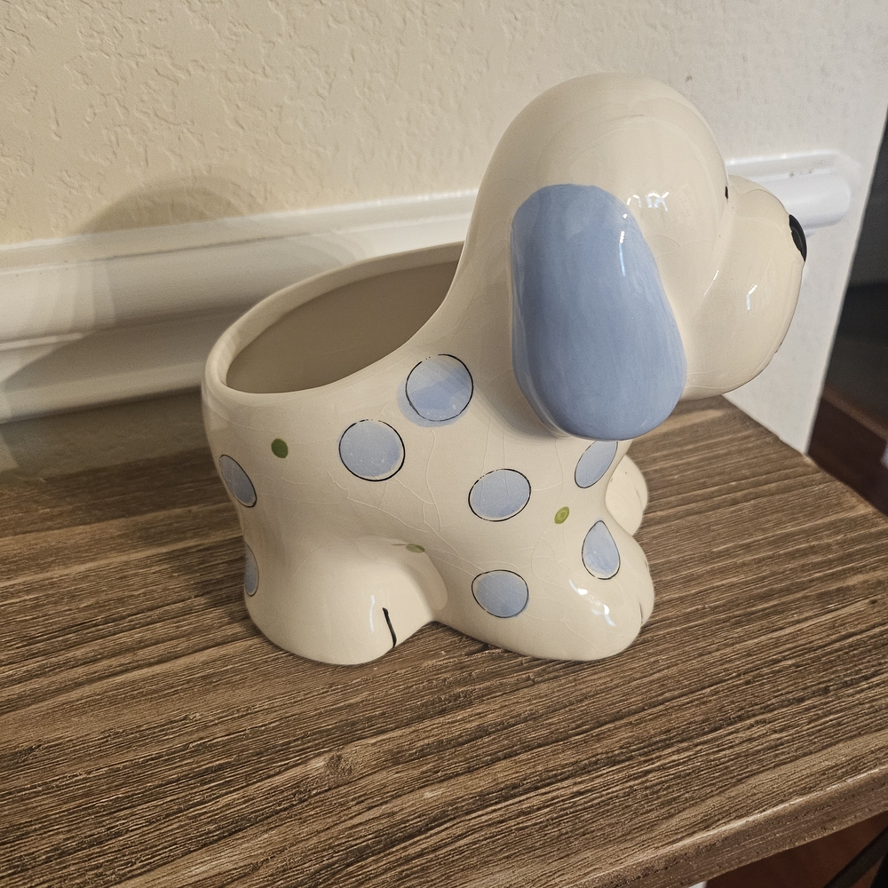 Burton Ceramic Dog Planter with Blue and Green Accents - Picture 2 of 4